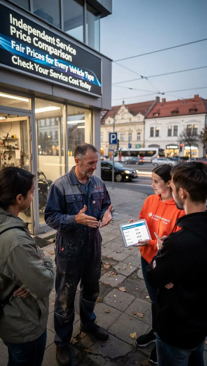 Grafické znázornenie porovnania cien servisov pre rôzne typy vozidiel.